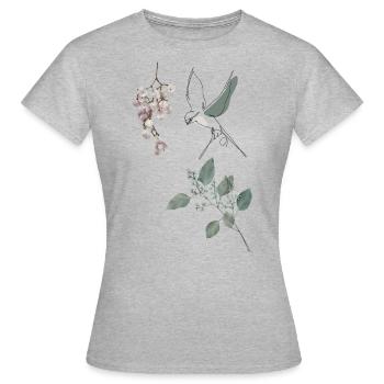 Croquis d’oiseau et de fleurs - T-shirt Femme - gris chiné - Devant - AI Model Female 172 dark (172cm)