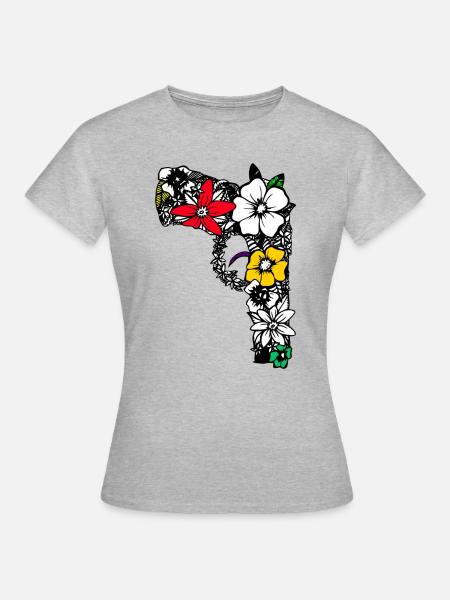 FLORAL GUN - Frauen T-Shirt - Grau meliert