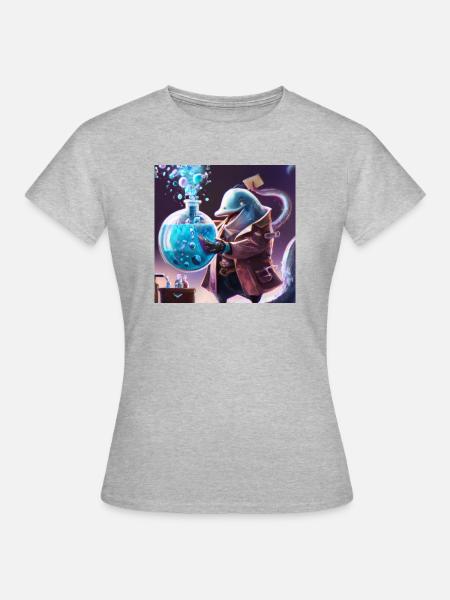 Verrückter Delfinwissenschaftler experimentiert - Dame-T-shirt - grå meleret