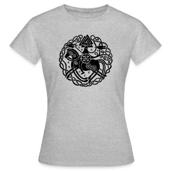 Odin auf Sleipnir mit Hugin und Munin, Allfather - Frauen T-Shirt - Grau meliert - Vorne - AI Model Female 172 dark (172cm)
