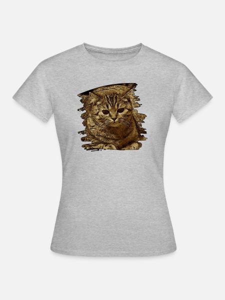 Katzengesicht5 - Frauen T-Shirt - Grau meliert