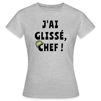 J’ai glissé chef - T-shirt Femme - gris chiné - Devant - AI Model Female 172 dark (172cm)