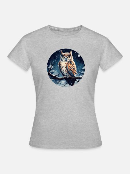 Uhu in Winternacht - Frauen T-Shirt - Grau meliert