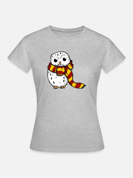 Schneeeule - Rot-Gelb - Frauen T-Shirt - Grau meliert