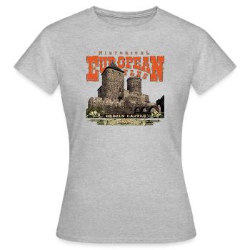 Schloss Będzin - Polnische Burgen und Schlösser - Frauen T-Shirt - Grau meliert - Vorne - AI Model Female 172 dark (172cm)