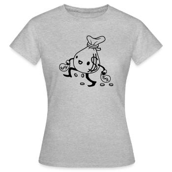 Gehender glücklicher Geldsack Comic - Frauen T-Shirt - Grau meliert - Vorne - AI Model Female 172 dark (172cm)