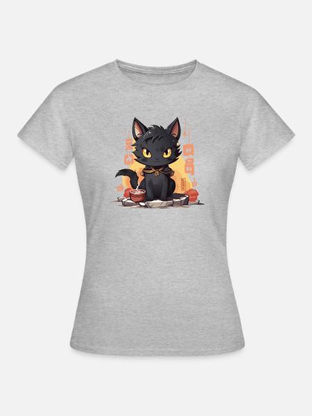 Japan Kitty - Frauen T-Shirt - Grau meliert