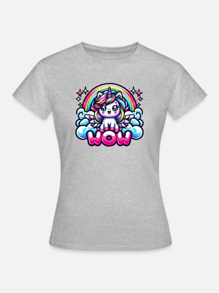 WOW Unicorn - Frauen T-Shirt - Grau meliert