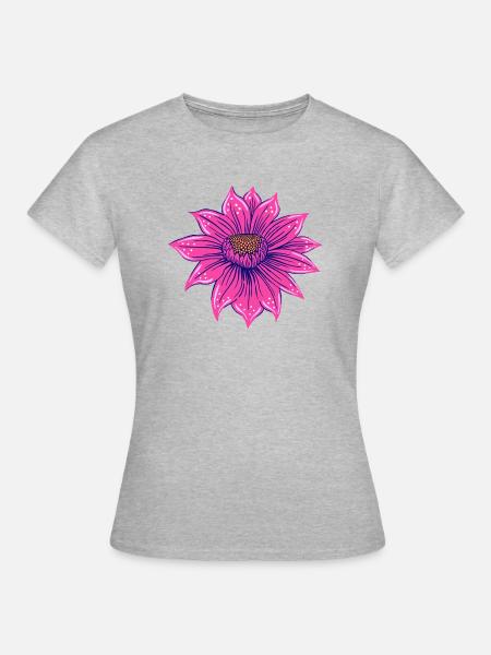 handgezeichnete Fantasie-Blume in neonpink - Frauen T-Shirt - Grau meliert
