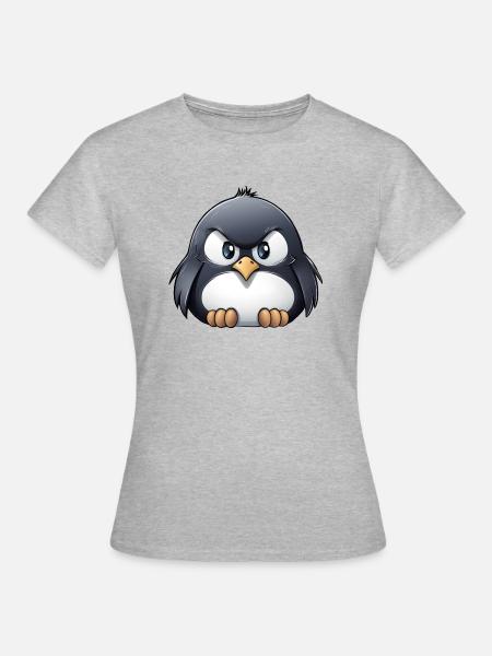 Grumpy Pinguin - Frauen T-Shirt - Grau meliert