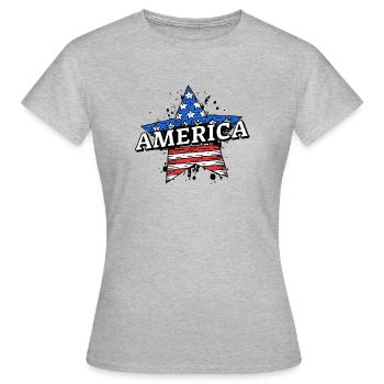 America - USA - Stars and Stripes - Flagge - Stern - Frauen T-Shirt - Grau meliert - Vorne - AI Model Female 172 dark (172cm)