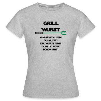 Grill Wurst dunkle Seite - Frauen T-Shirt - Grau meliert - Vorne - AI Model Female 172 dark (172cm)