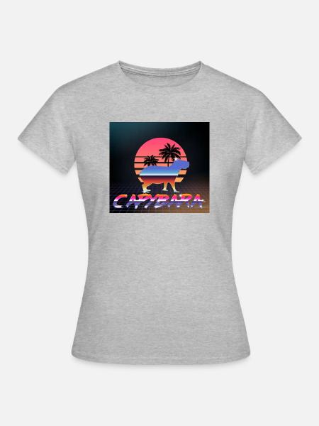 Capybara Retrowave - Frauen T-Shirt - Grau meliert