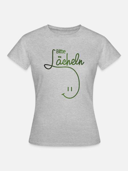 Bitte lächeln, please smile, smiley, - Frauen T-Shirt - Grau meliert