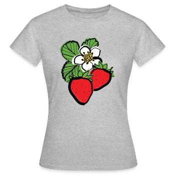Erdbeeren Früchte - Frauen T-Shirt - Grau meliert - Vorne - AI Model Female 172 dark (172cm)