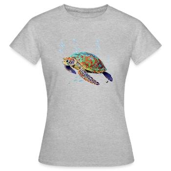 Meeresschildkröte, Luftblasen und Fische Abbildung - Frauen T-Shirt - Grau meliert - Vorne - AI Model Female 172 dark (172cm)