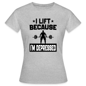 Ich hebe, weil ich depressiv bin Trainingsmotivation - Frauen T-Shirt - Grau meliert - Vorne - AI Model Female 172 dark (172cm)
