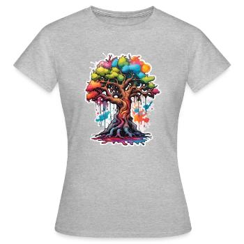 Arbre / Nature / Terre / Écorce / Racines / Feuilles - T-shirt Femme - gris chiné - Devant - AI Model Female 172 dark (172cm)
