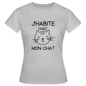 J habite chez mon chat - T-shirt Femme - gris chiné - Devant - AI Model Female 172 dark (172cm)