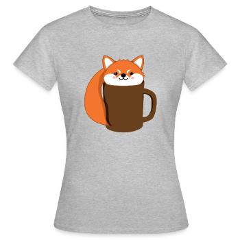 Fuchs - Kaffee - Tase - Comicstyle - Geschenk - Frauen T-Shirt - Grau meliert - Vorne - AI Model Female 172 dark (172cm)