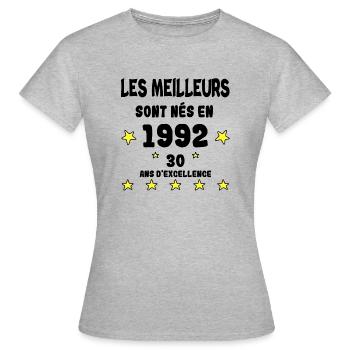 Anniversaire 30 ans - T-shirt Femme - gris chiné - Devant - AI Model Female 172 dark (172cm)