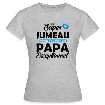 super jumeau - papa exceptionnel - T-shirt Femme - gris chiné - Devant - AI Model Female 172 dark (172cm)