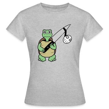 Killer Shildkröte- Turtle finds Jason - Frauen T-Shirt - Grau meliert - Vorne - AI Model Female 172 dark (172cm)