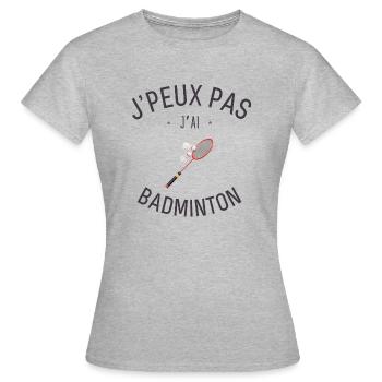 J'Peux pas j'ai Badminton - T-shirt Femme - gris chiné - Devant - AI Model Female 172 dark (172cm)