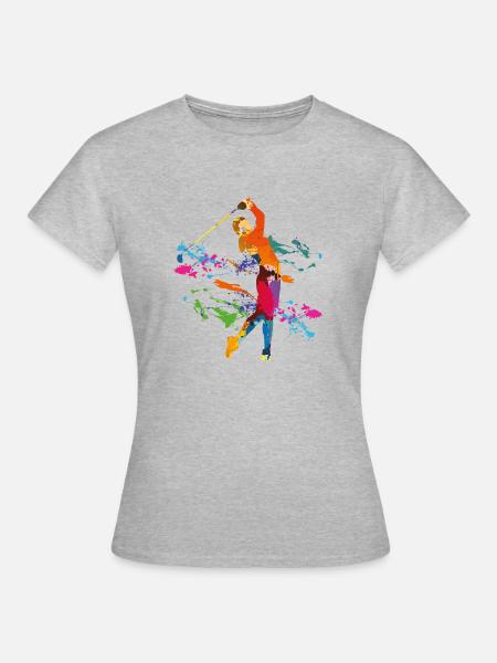 Golfspielerin beim Abschlag - Frauen T-Shirt - Grau meliert
