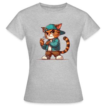 Chat forcé : V-Fingers - Victoire - T-shirt Femme - gris chiné - Devant - AI Model Female 172 dark (172cm)