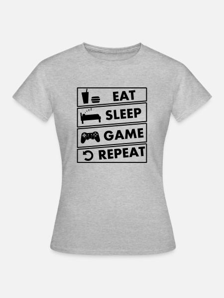 eat sleep game repeat - T-shirt Femme - gris chiné