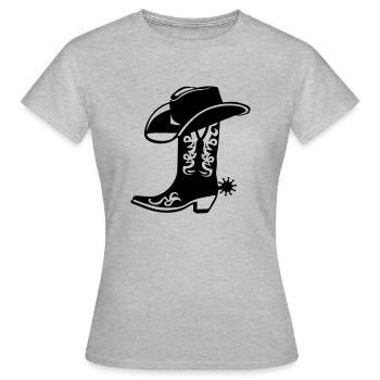Cowboy Hut Stiefel Logo - Frauen T-Shirt - Grau meliert - Vorne - AI Model Female 172 dark (172cm)