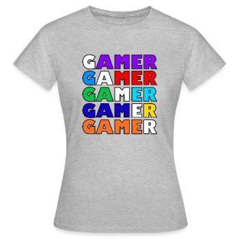 Mehrfarbiger weißer Retro-Gamer - Frauen T-Shirt - Grau meliert - Vorne - AI Model Female 172 dark (172cm)