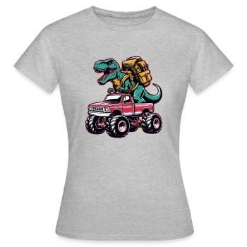 Dino Monster Truck Back to School Enrollment - Women's T-Shirt - heather grey - Front - AI Model Female 172 dark (172cm)