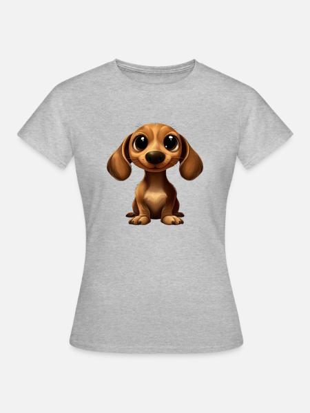 Dackel Hund Große Augen Comic - Frauen T-Shirt - Grau meliert