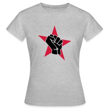 Roter Stern mit Faust - Frauen T-Shirt - Grau meliert - Vorne - AI Model Female 172 dark (172cm)