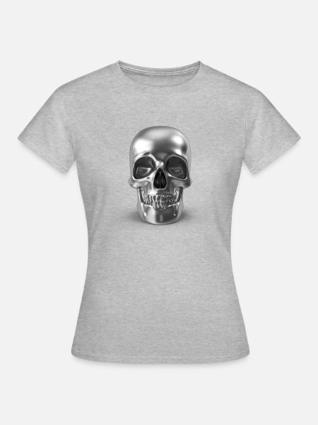 Silver Skull - silber schädel 3D - Frauen T-Shirt - Grau meliert