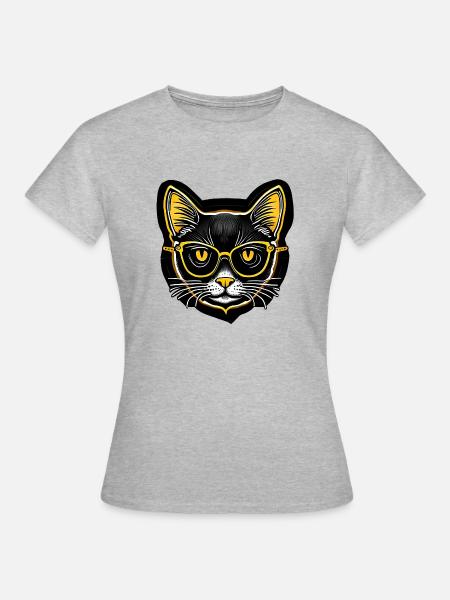 Coole Hipster Katze im Retro Sticker Look - Frauen T-Shirt - Grau meliert