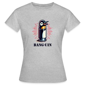 BANG-UIN : Le pingouin criard au look cartouche - T-shirt Femme - gris chiné - Devant - AI Model Female 172 dark (172cm)