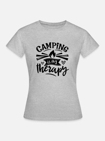 Camping is my therapy 01 - Frauen T-Shirt - Grau meliert
