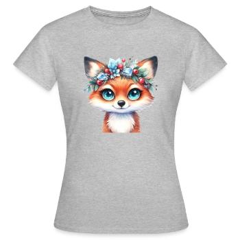 Renard d’hiver avec couronne de cristal de glace - T-shirt Femme - gris chiné - Devant - AI Model Female 172 dark (172cm)