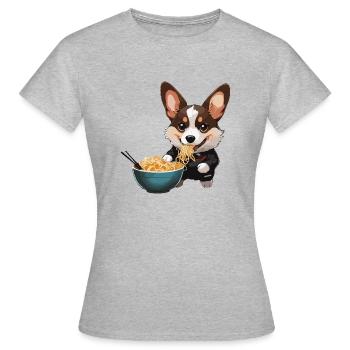 Corgi qui mange des ramens #2 - T-shirt Femme - gris chiné - Devant - AI Model Female 172 dark (172cm)