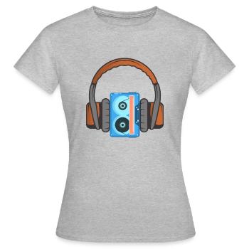 Kopfhörer und Audiokassette - Frauen T-Shirt - Grau meliert - Vorne - AI Model Female 172 dark (172cm)