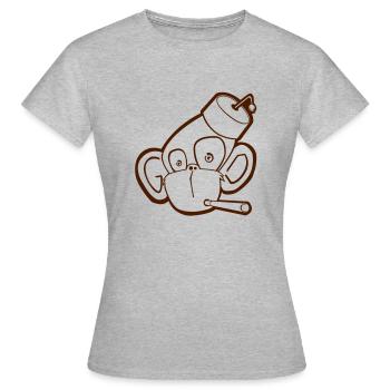 Affe mit Zigarette (Kontur) - Frauen T-Shirt - Grau meliert - Vorne - AI Model Female 172 dark (172cm)