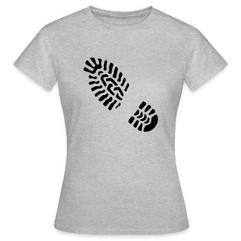 Fußabdruck links / Footprint left - Frauen T-Shirt - Grau meliert - Vorne - AI Model Female 172 dark (172cm)