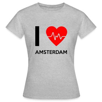 I Love Amsterdam - Ich liebe Amsterdam - Frauen T-Shirt - Grau meliert - Vorne - AI Model Female 172 dark (172cm)