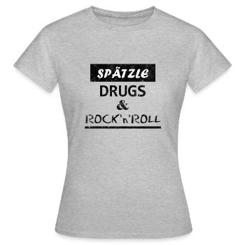 Spätzle Drugs & Rock'n'Roll - Frauen T-Shirt - Grau meliert - Vorne - AI Model Female 172 dark (172cm)