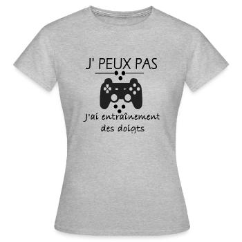 Je peux pas j'ai entrainement des doigts - T-shirt Femme - gris chiné - Devant - AI Model Female 172 dark (172cm)