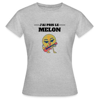 J ai pris le melon - T-shirt Femme - gris chiné - Devant - AI Model Female 172 dark (172cm)