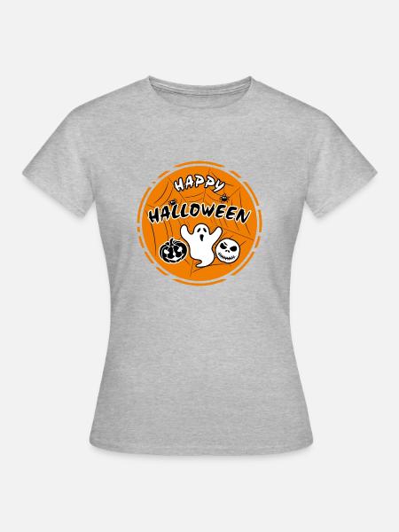 Lustiger Halloween Aufkleber für festliche Gestaltung - Frauen T-Shirt - Grau meliert